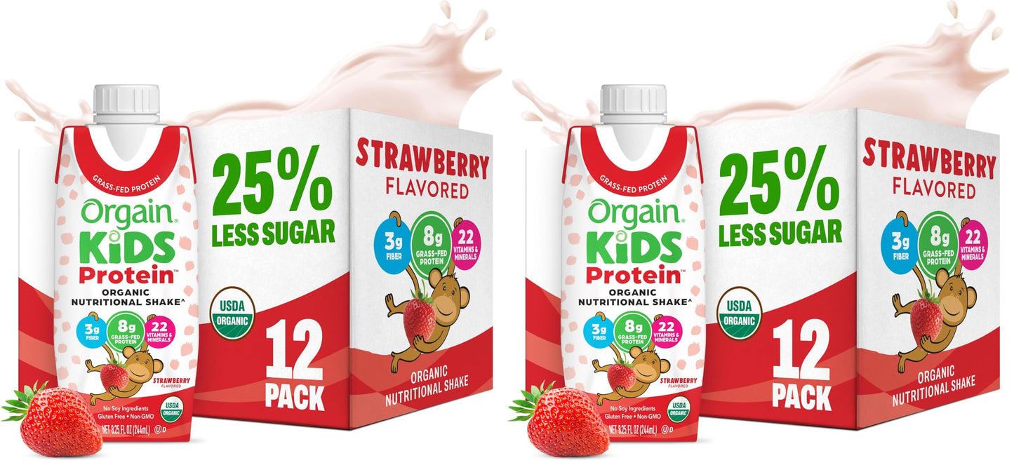 Orgain Organic Kids Dairy 8g Protein Shake, Chocolate, 8.25 oz, 12pk | Nutritional drink, grass-fed protein, 22 vitamins & minerals, 3g fiber, non-GMO, no soy, healthy snack for picky eaters