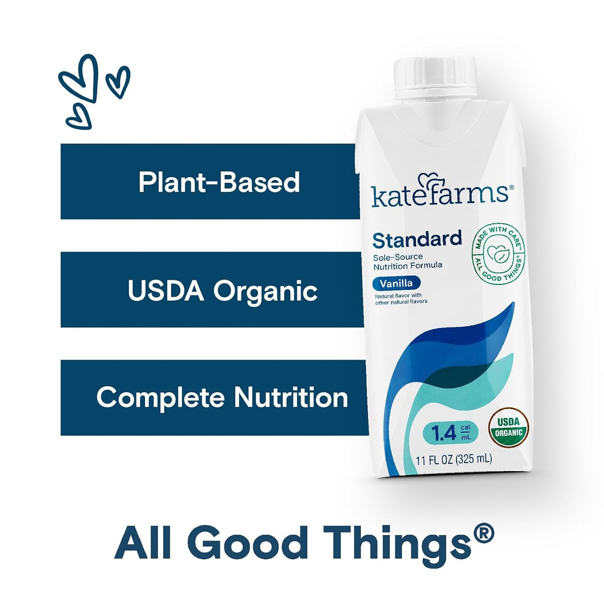 KATE FARMS Organic 1.4 High Calorie Shake, Vanilla, 20g Protein, 12 Pack