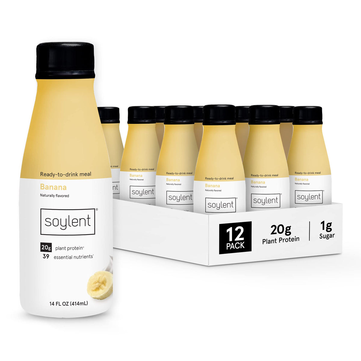 Soylent Creamy Chocolate Meal Replacement Shake, Ready-to-Drink Plant Based Protein Drink, Contains 20g Complete Vegan Protein and 1g Sugar, 14oz, 12 Pack