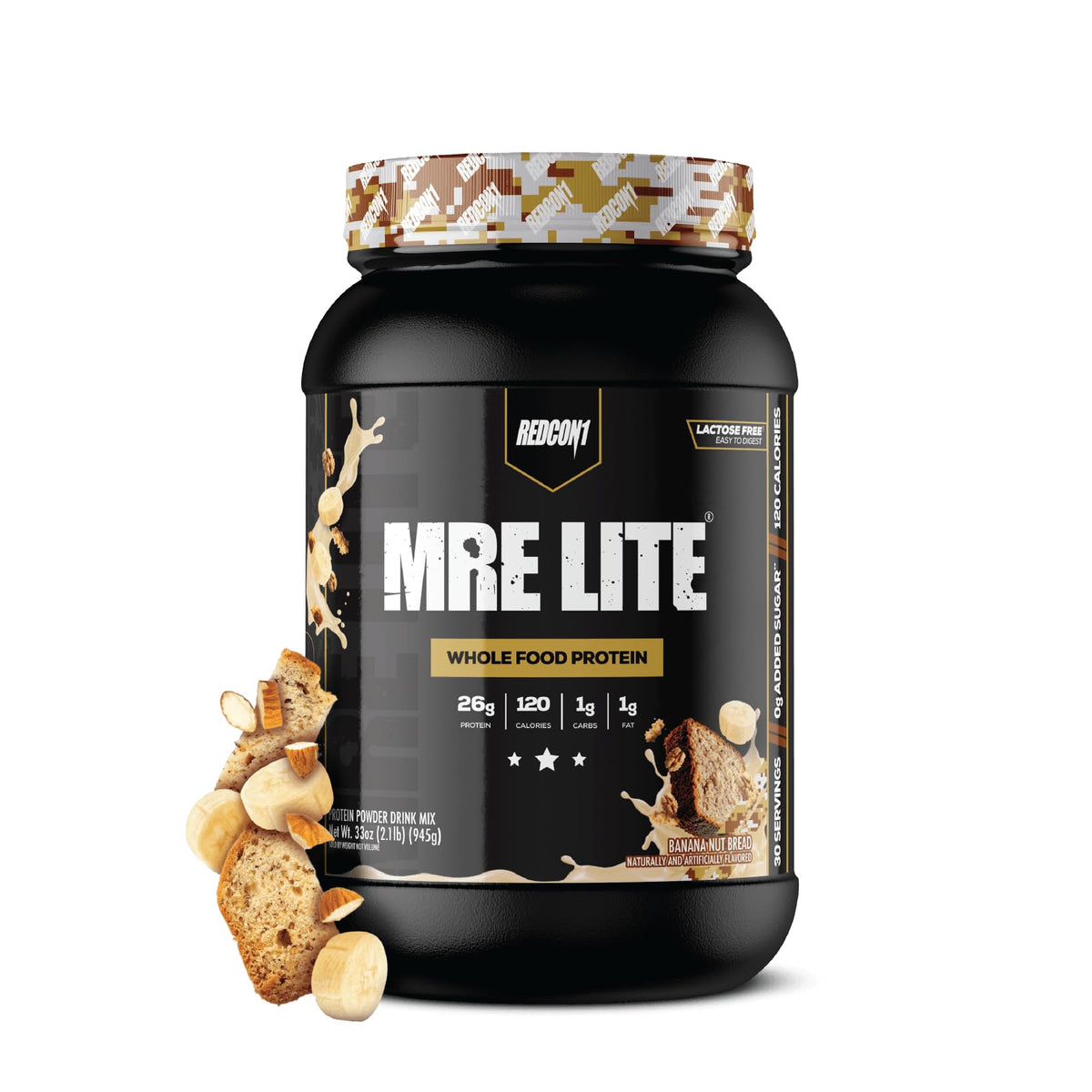 REDCON1 MRE LITE Whole Food Protein Powder, Oatmeal Chocolate Chip - Lactose Free Meal Replacement with Animal Protein Blends - Easy to Digest Formula - Only 4g Carb per Serving (30 Servings)