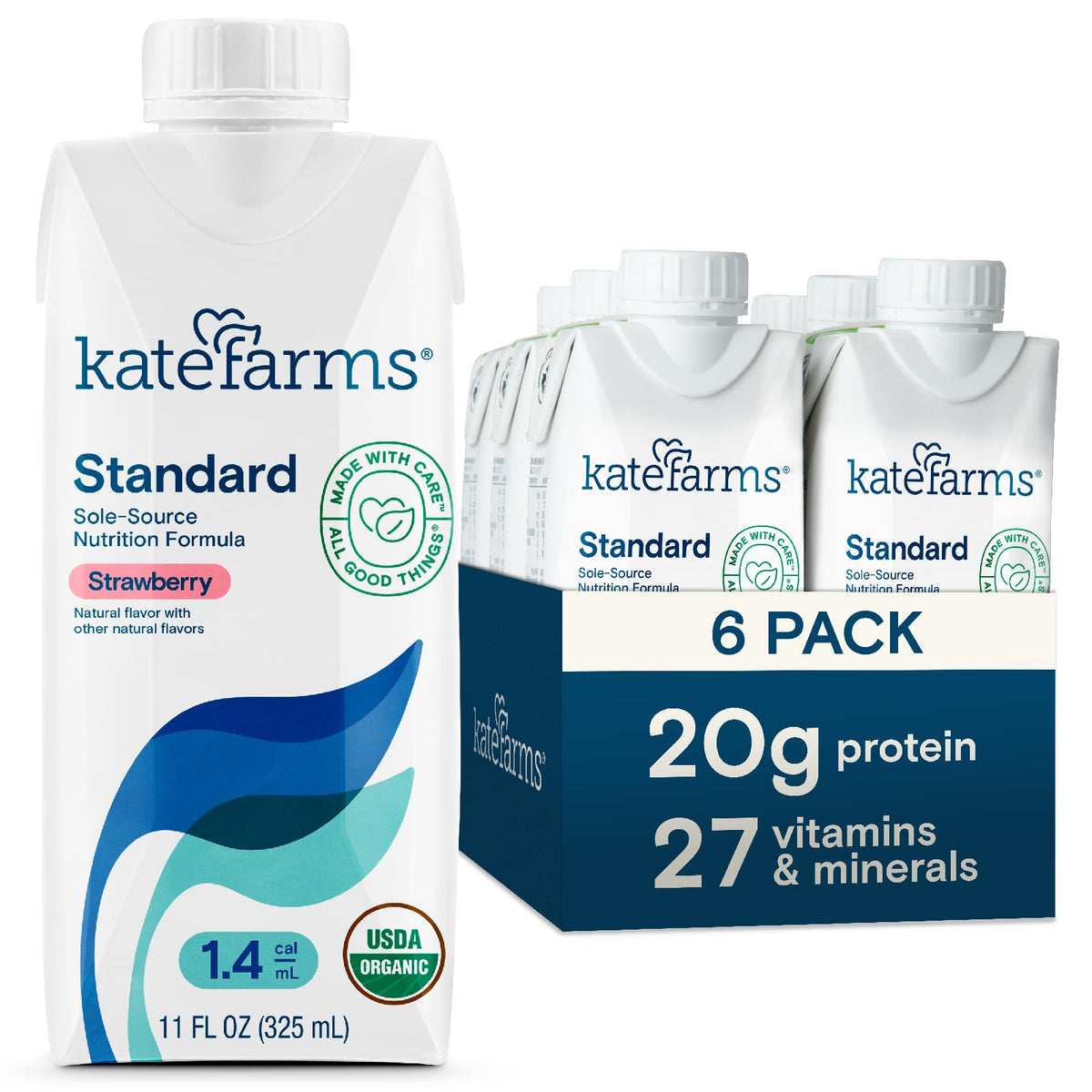KATE FARMS Organic 1.4 High Calorie Shake, Vanilla, 20g Protein, 12 Pack