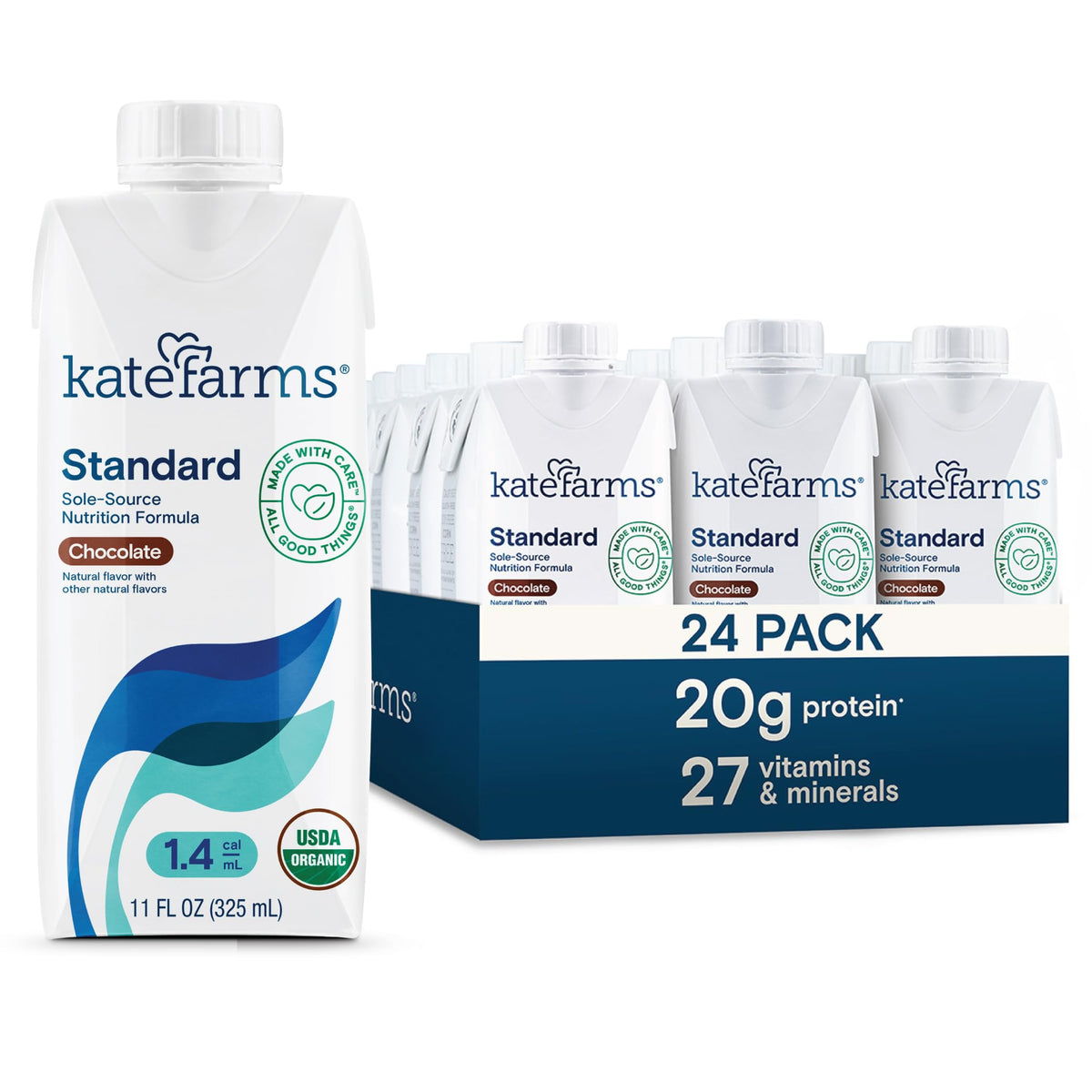 KATE FARMS Organic 1.4 High Calorie Shake, Vanilla, 20g Protein, 12 Pack