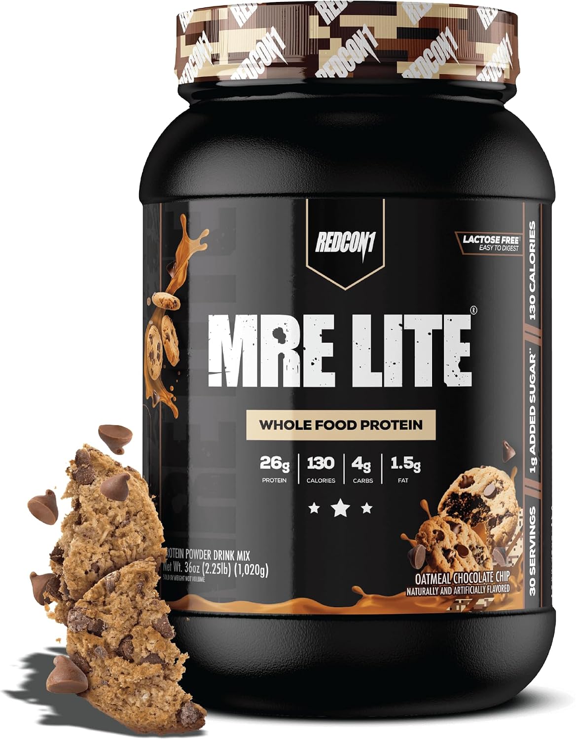 REDCON1 MRE LITE Whole Food Protein Powder, Oatmeal Chocolate Chip - Lactose Free Meal Replacement with Animal Protein Blends - Easy to Digest Formula - Only 4g Carb per Serving (30 Servings)