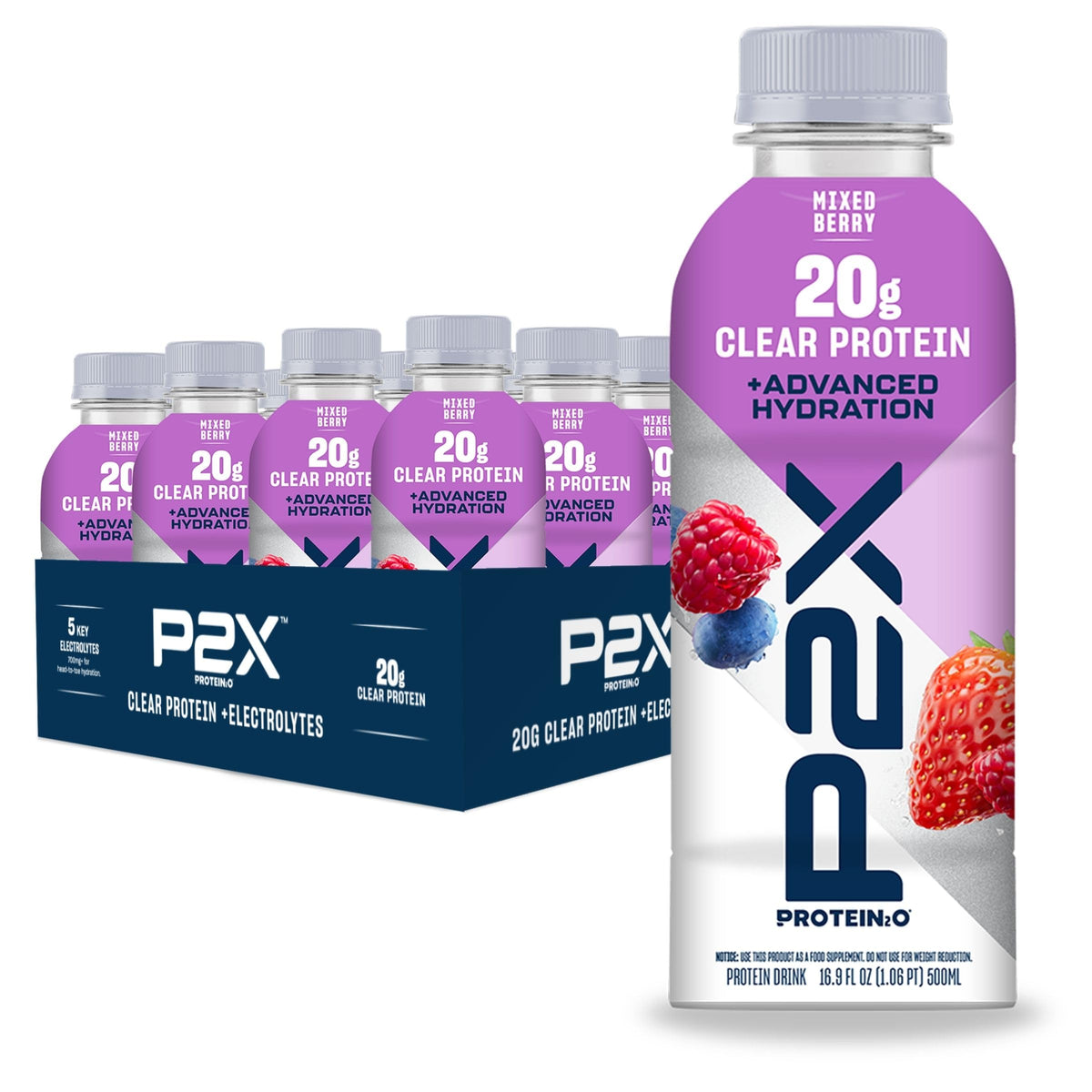 Protein2o P2X Advanced Hydration 20g Clear Protein Drink, 720mg of Electrolytes, 0g of Sugar - Post-Workout Recovery - 16.9 Fl Oz - 12 Count Orange Mango