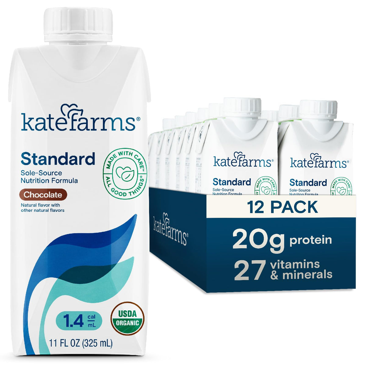 KATE FARMS Organic 1.4 High Calorie Shake, Vanilla, 20g Protein, 12 Pack