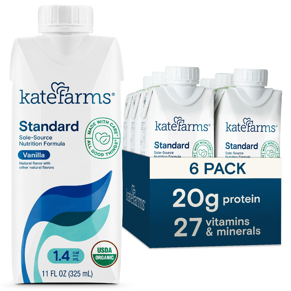 KATE FARMS Organic 1.4 High Calorie Shake, Vanilla, 20g Protein, 12 Pack