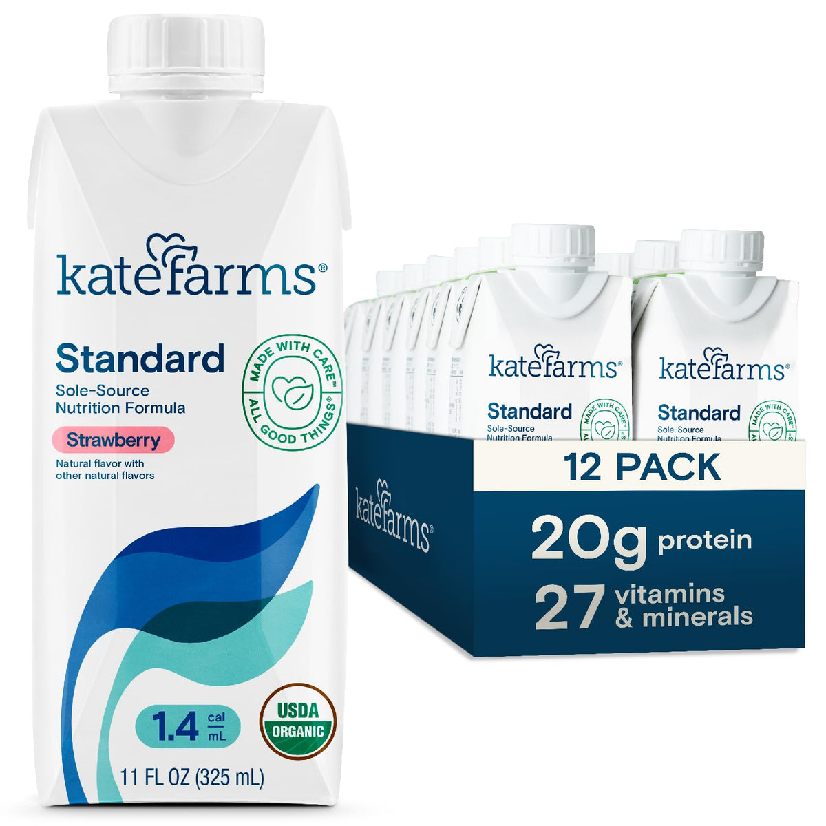KATE FARMS Organic 1.4 High Calorie Shake, Vanilla, 20g Protein, 12 Pack