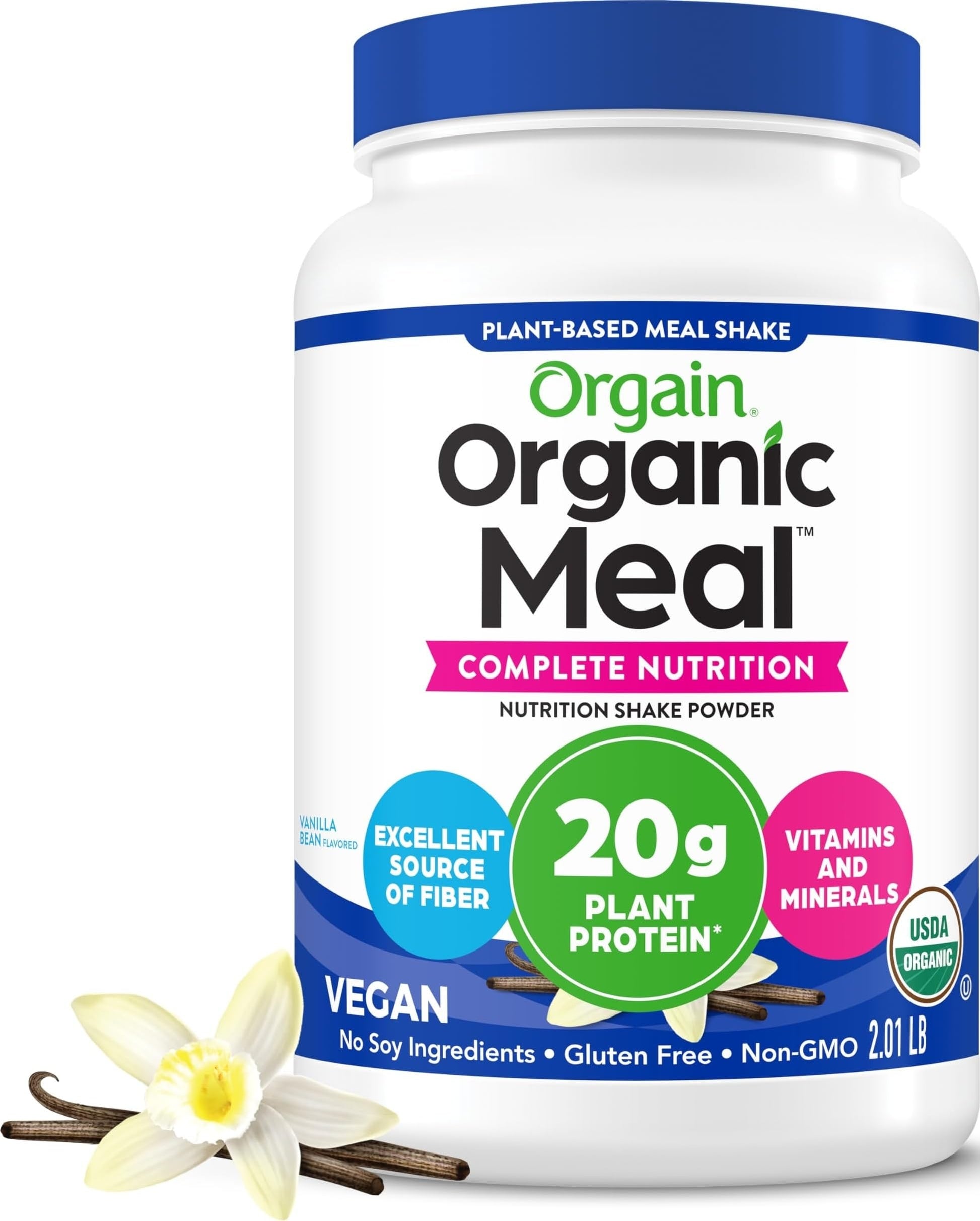 Orgain Organic 20g Meal Protein Powder, Vegan, Chocolate Fudge, 2.01 lb | Meal replacement, plant based protein, 7g prebiotic fiber, fruits, vegetables, & greens, gluten free, for shakes & smoothies