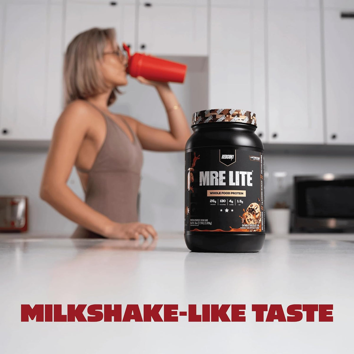REDCON1 MRE LITE Whole Food Protein Powder, Oatmeal Chocolate Chip - Lactose Free Meal Replacement with Animal Protein Blends - Easy to Digest Formula - Only 4g Carb per Serving (30 Servings)