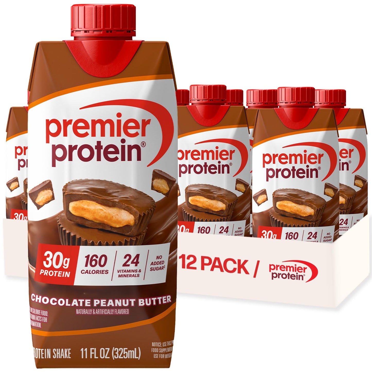 Premier Protein 30g High Protein Shake, Chocolate, 12 Pack | 160 Calories, 24 Vitamins & Minerals, No Added Sugar, Supports Muscle Health, Gluten-Free, 11 oz