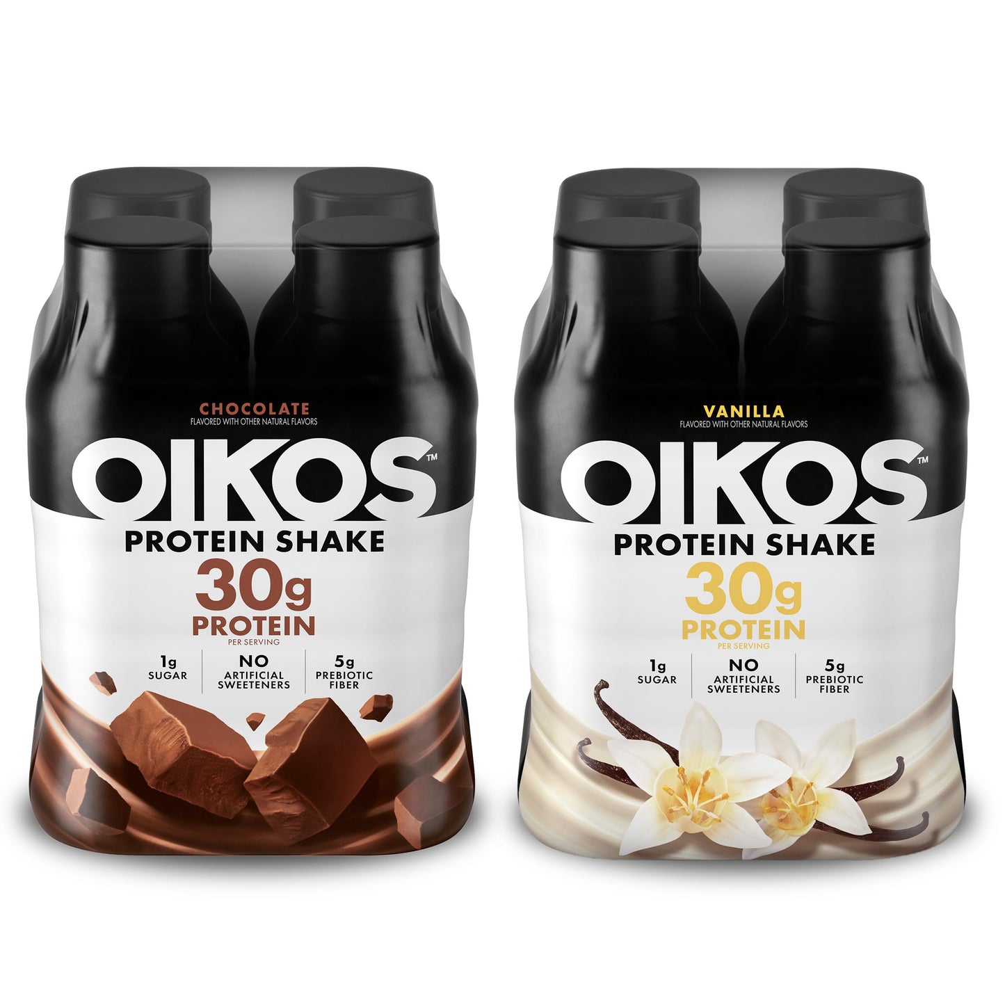 Oikos Protein Shake,Chocolate,30g High Protein Drinks,Shelf Stable,Ready to Drink,5g Prebiotic Fiber,12 fl oz Bottle,​,(Pack of 24)