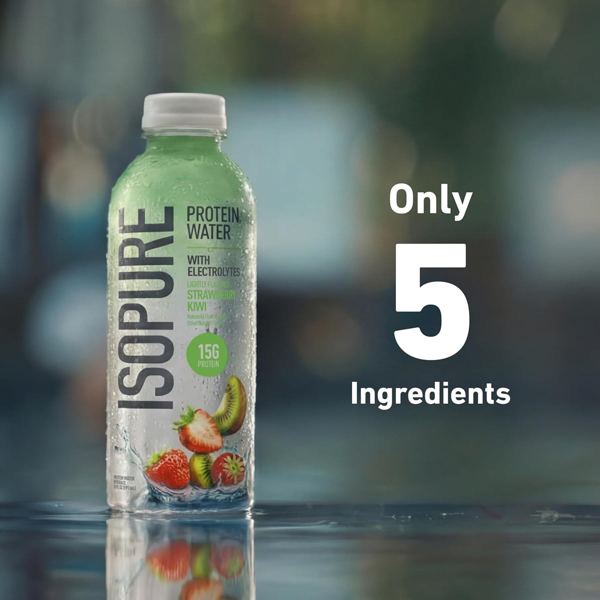 Isopure Clear Protein Water with Electrolytes, 15g Whey Protein Isolate, Zero Sugar, Strawberry Kiwi, 20 fl oz, 12-Pack