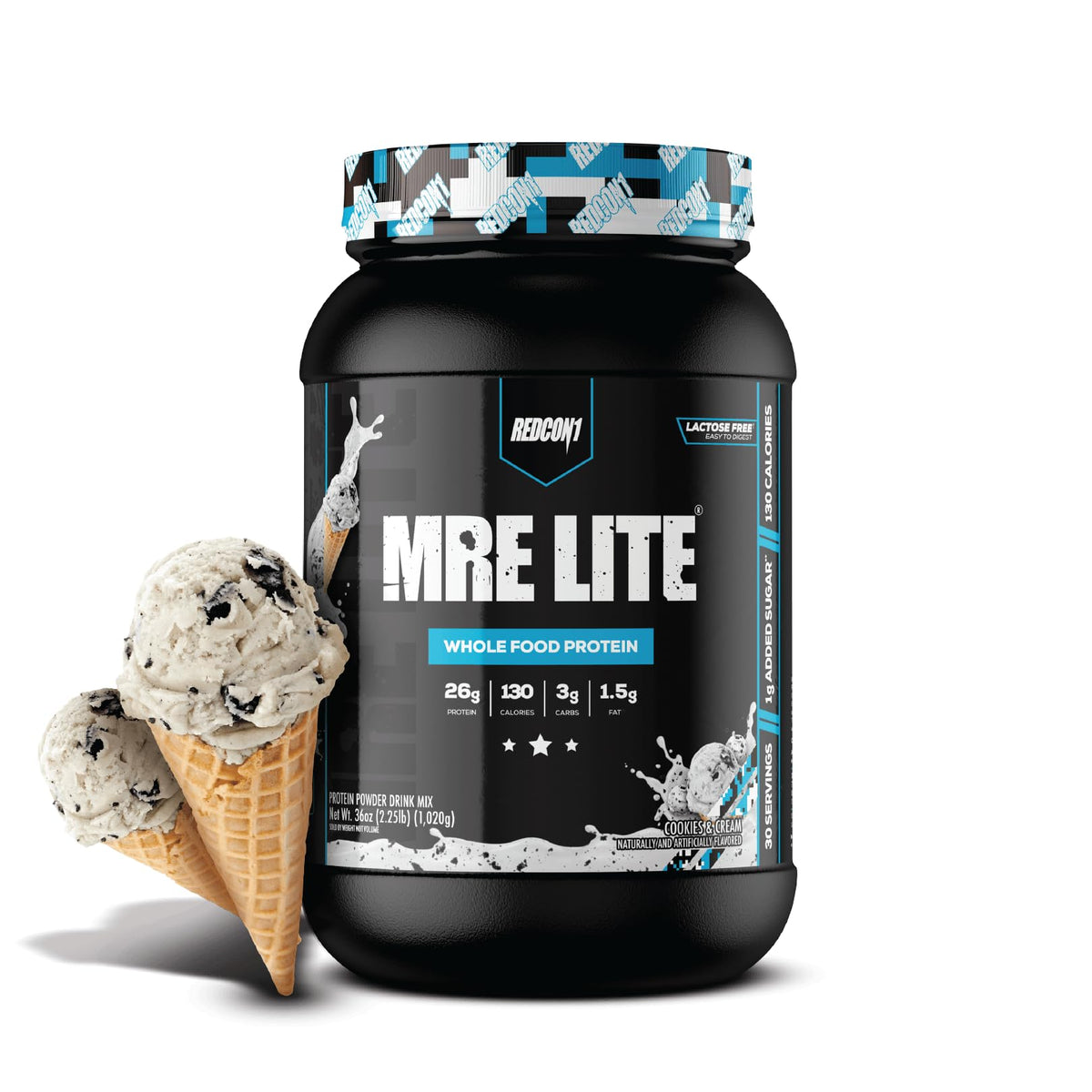 REDCON1 MRE LITE Whole Food Protein Powder, Oatmeal Chocolate Chip - Lactose Free Meal Replacement with Animal Protein Blends - Easy to Digest Formula - Only 4g Carb per Serving (30 Servings)