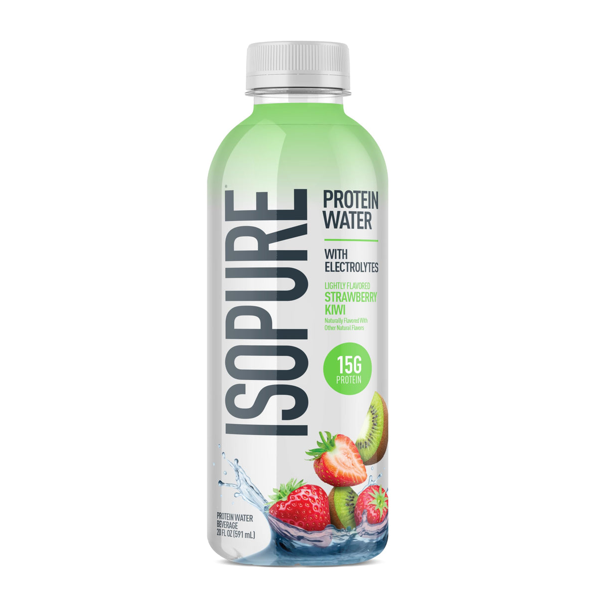 Isopure Clear Protein Water with Electrolytes, 15g Whey Protein Isolate, Zero Sugar, Strawberry Kiwi, 20 fl oz, 12-Pack