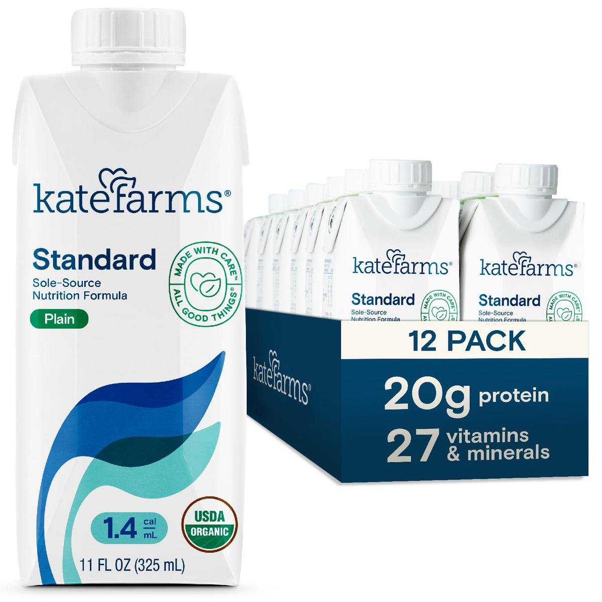 KATE FARMS Organic 1.4 High Calorie Shake, Vanilla, 20g Protein, 12 Pack