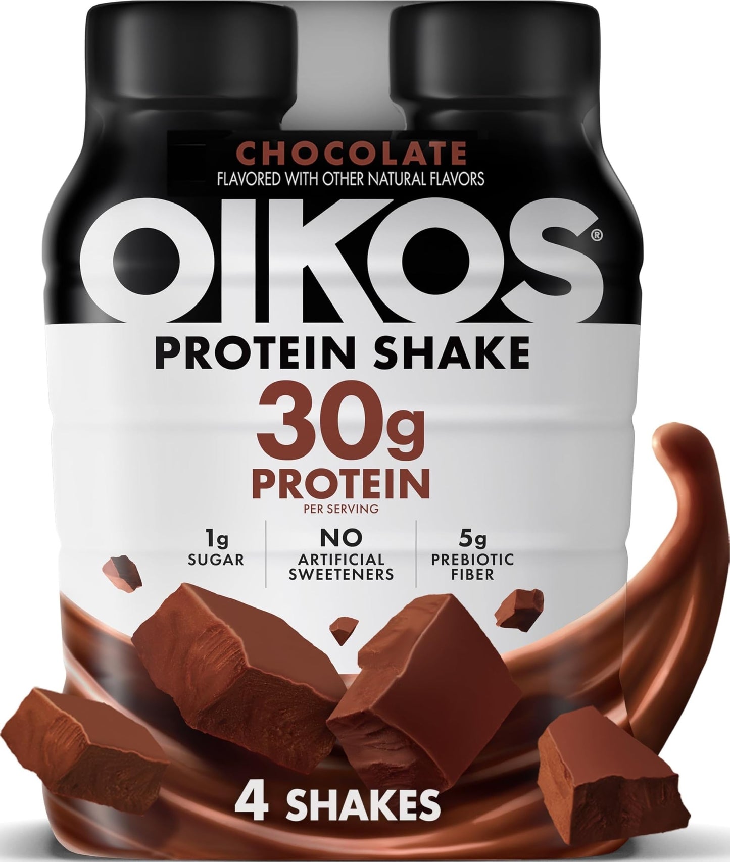Oikos Protein Shake,Chocolate,30g High Protein Drinks,Shelf Stable,Ready to Drink,5g Prebiotic Fiber,12 fl oz Bottle,​,(Pack of 24)