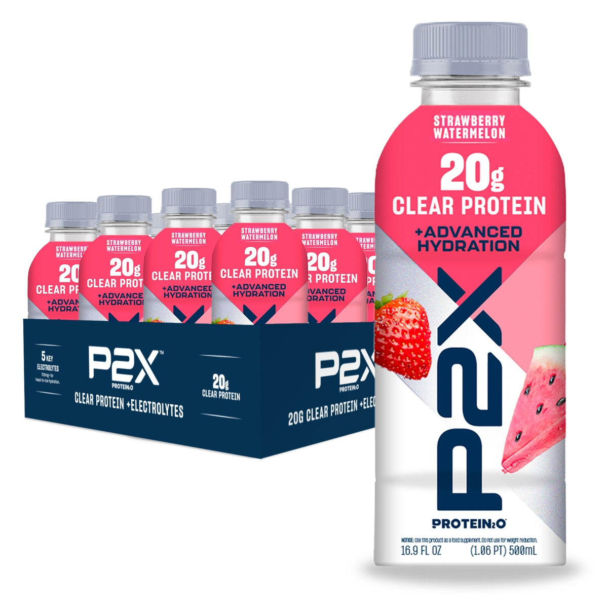 Protein2o P2X Advanced Hydration 20g Clear Protein Drink, 720mg of Electrolytes, 0g of Sugar - Post-Workout Recovery - 16.9 Fl Oz - 12 Count Orange Mango