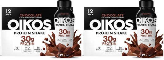 Oikos Protein Shake,Chocolate,30g High Protein Drinks,Shelf Stable,Ready to Drink,5g Prebiotic Fiber,12 fl oz Bottle,​,(Pack of 24)