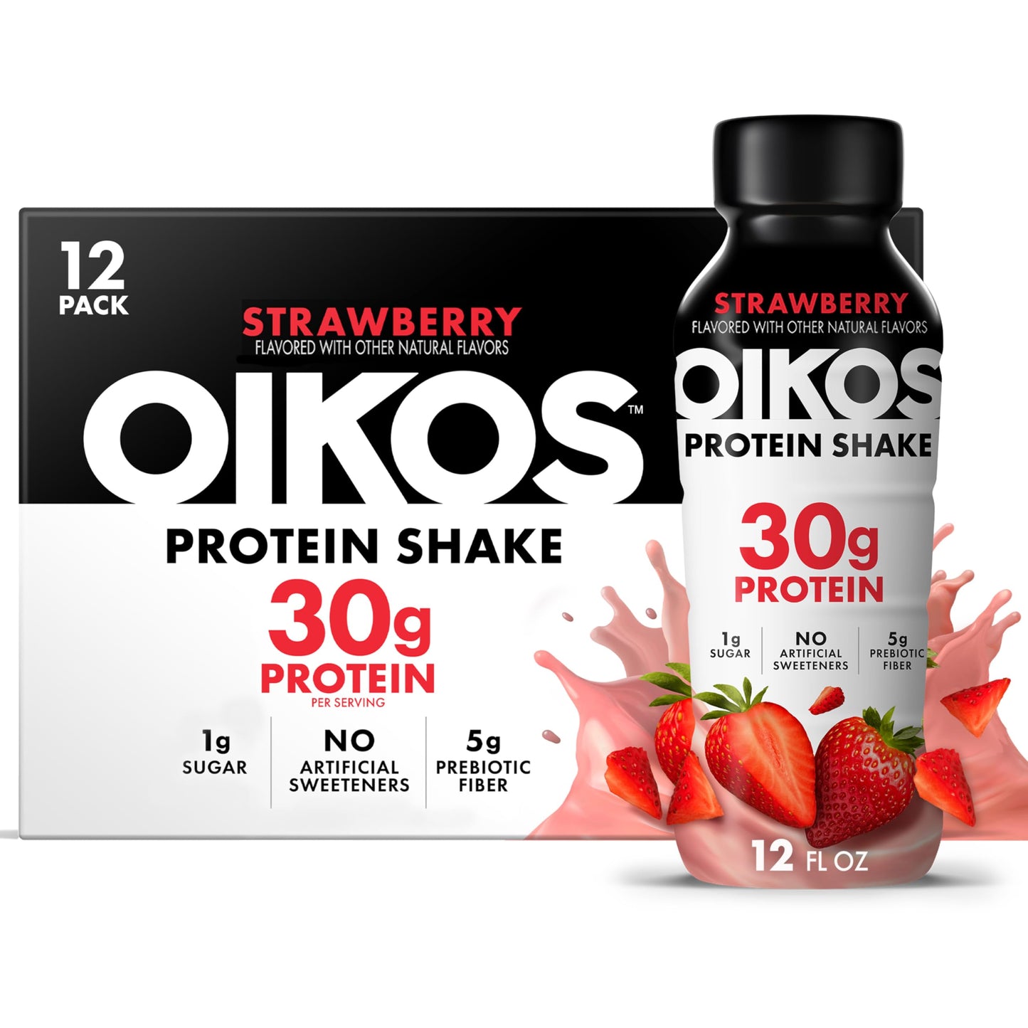Oikos Protein Shake,Chocolate,30g High Protein Drinks,Shelf Stable,Ready to Drink,5g Prebiotic Fiber,12 fl oz Bottle,​,(Pack of 24)