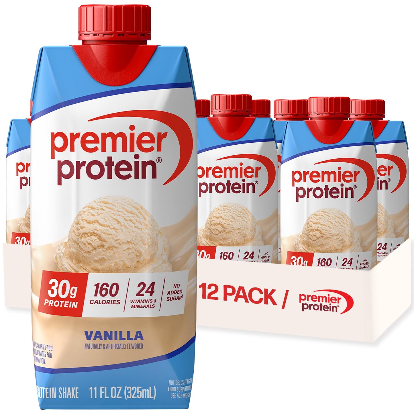 Premier Protein 30g High Protein Shake, Chocolate, 12 Pack | 160 Calories, 24 Vitamins & Minerals, No Added Sugar, Supports Muscle Health, Gluten-Free, 11 oz