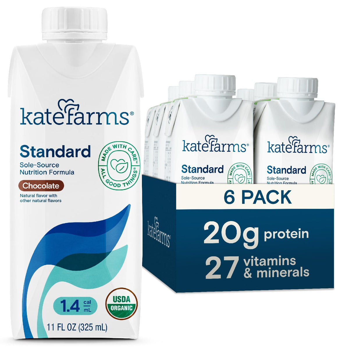 KATE FARMS Organic 1.4 High Calorie Shake, Vanilla, 20g Protein, 12 Pack
