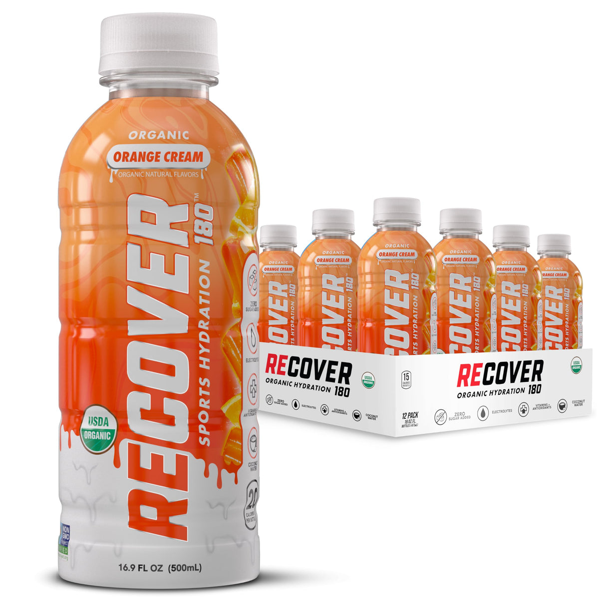 RECOVER 180 Organic Sports Hydration Drink, No Sugar Added, 20 Calorie Sports Beverage, Organic Flavors With Vitamins, Potassium-Packed Electrolytes (16.9 Fl Oz (Pack of 12), Variety Pack)