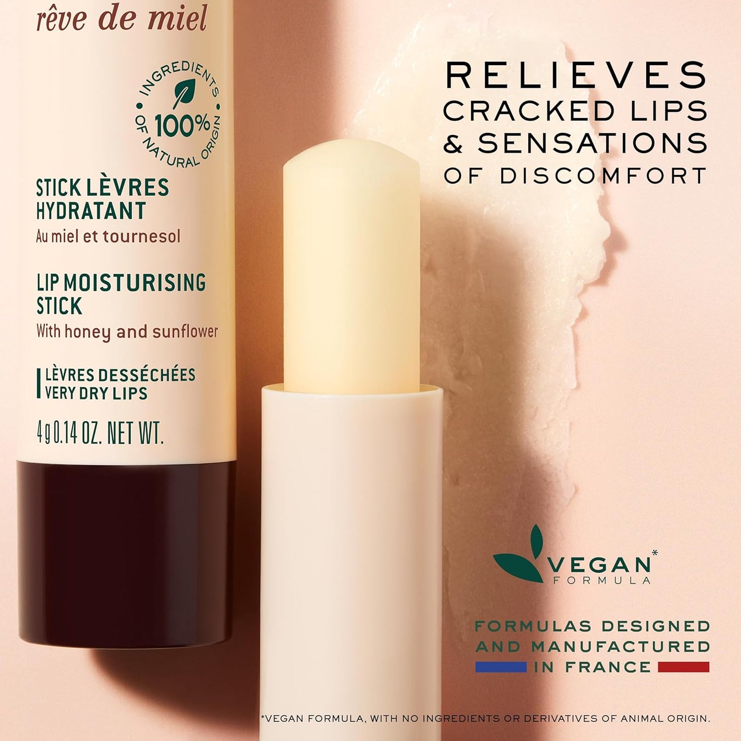 NUXE Rêve de Miel Lip Balm With Shea Butter and Vitamin E. 100% Natural Organic Lip Moisturizer for Cracked & Dry Lips, 0.14 Oz