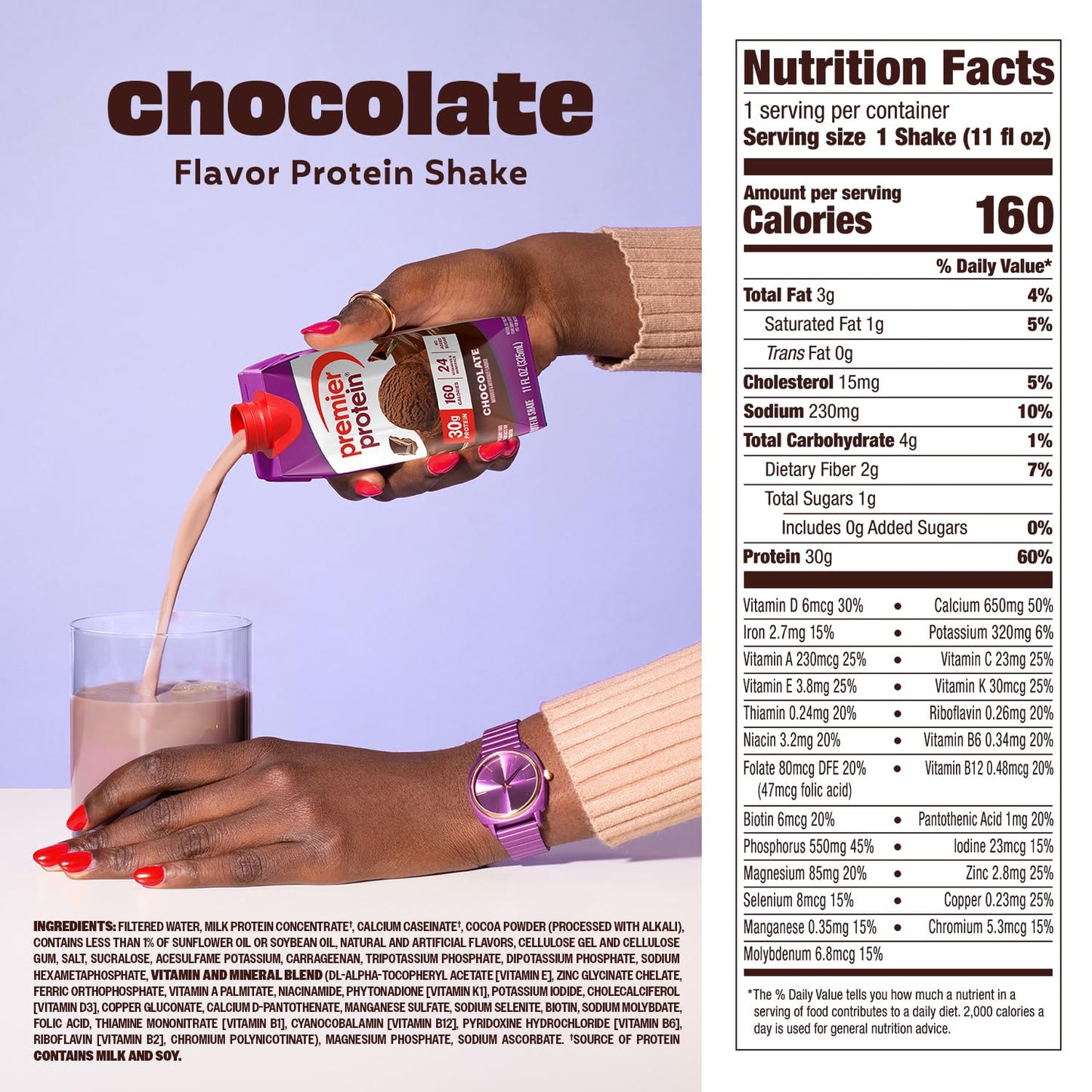 Premier Protein 30g High Protein Shake, Chocolate, 12 Pack | 160 Calories, 24 Vitamins & Minerals, No Added Sugar, Supports Muscle Health, Gluten-Free, 11 oz