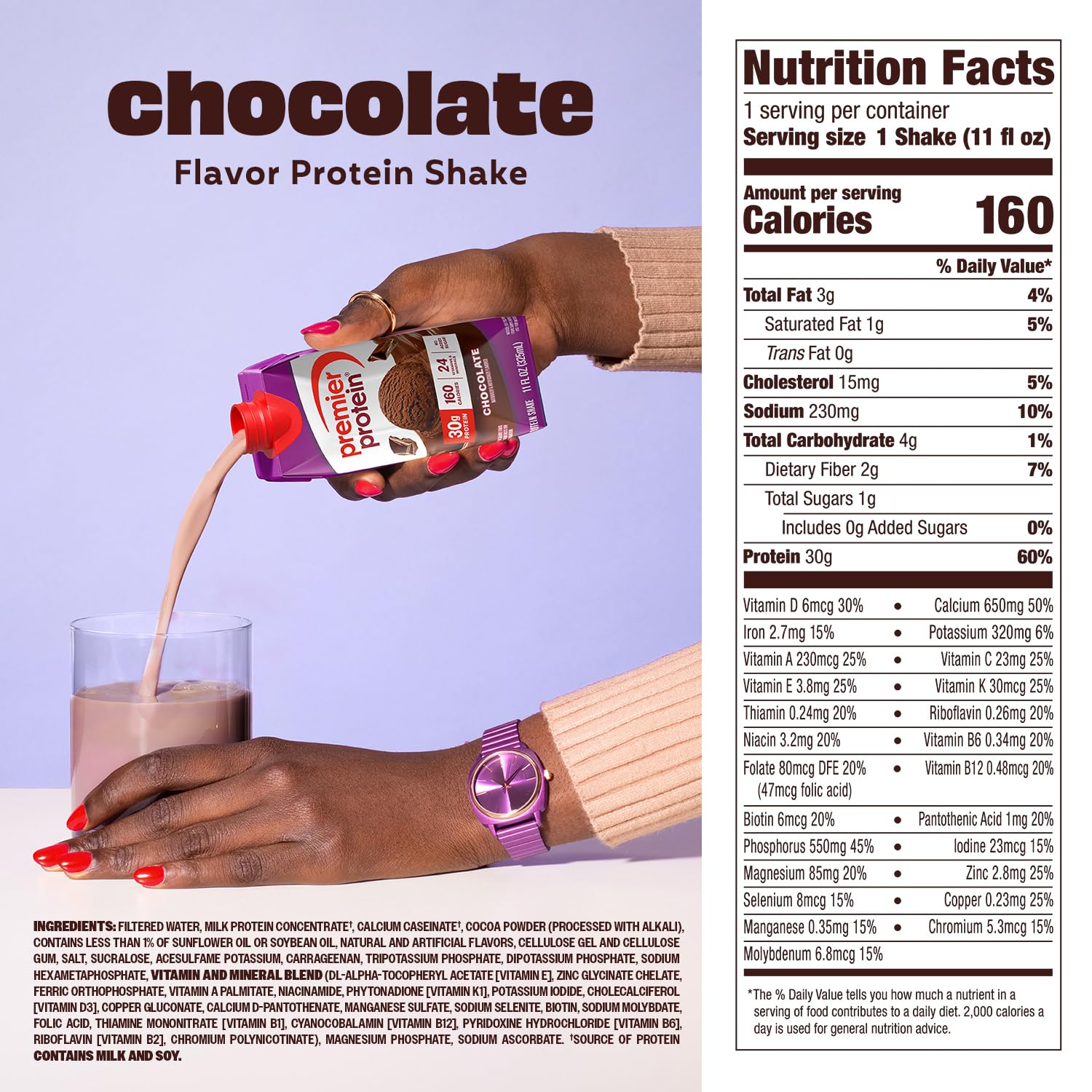 Premier Protein 30g High Protein Shake, Chocolate, 12 Pack | 160 Calories, 24 Vitamins & Minerals, No Added Sugar, Supports Muscle Health, Gluten-Free, 11 oz