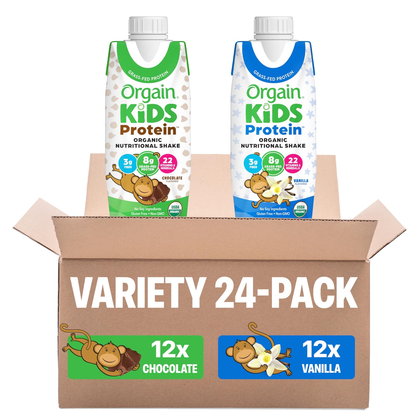 Orgain Organic Kids Dairy 8g Protein Shake, Chocolate, 8.25 oz, 12pk | Nutritional drink, grass-fed protein, 22 vitamins & minerals, 3g fiber, non-GMO, no soy, healthy snack for picky eaters