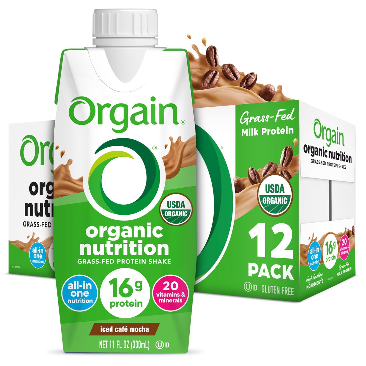 ORGAIN Organic Creamy Chocolate Fudge Shake 12 Pack, 11 FZ