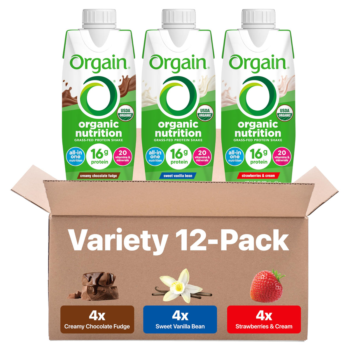 ORGAIN Organic Creamy Chocolate Fudge Shake 12 Pack, 11 FZ