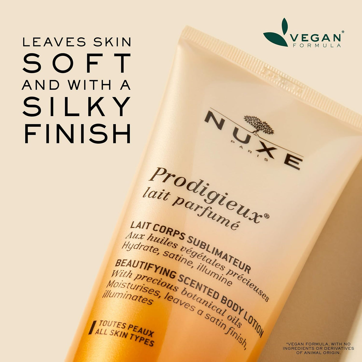 NUXE Prodigieux Beautifying Scented Body Lotion, Satin Finish Moisturizer with Coconut, Argan and Almond Oils, 6.7 Fl Oz