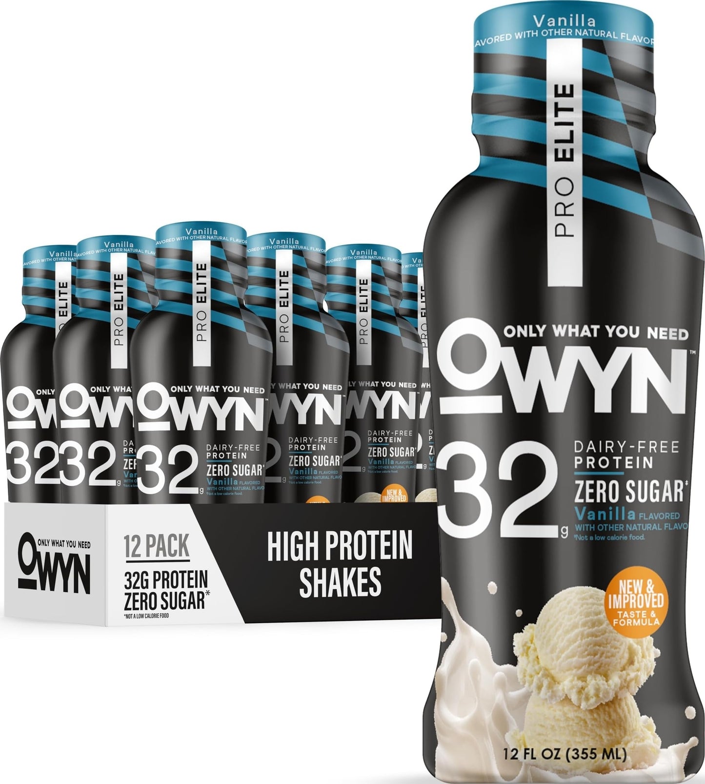 OWYN Only What You Need 32g Chocolate Flavored Protein Shake, 12 Ct | 32g Protein, Zero Sugar, 3g Fiber, Dairy Free, Plant Protein, Gluten Free, Individual 12fl oz Bottles
