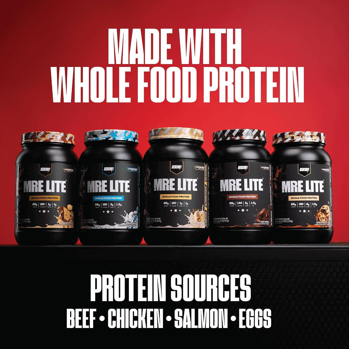 REDCON1 MRE LITE Whole Food Protein Powder, Oatmeal Chocolate Chip - Lactose Free Meal Replacement with Animal Protein Blends - Easy to Digest Formula - Only 4g Carb per Serving (30 Servings)