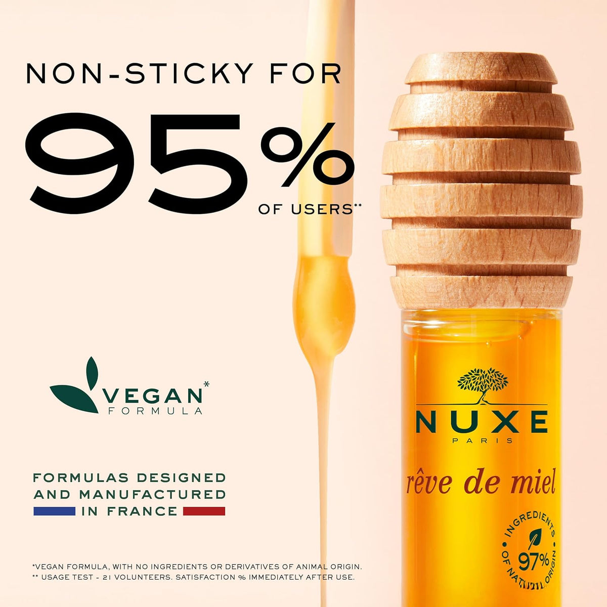 NUXE Rêve de Miel Honey Lip Gloss With Vitamin E and Lavender for Moisturized Shiny Lips, 97 Percent Natural, 0.33 Fl Oz