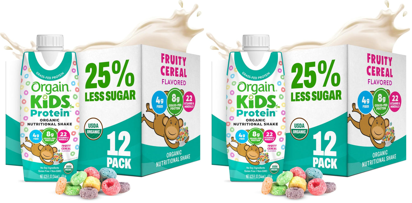 Orgain Organic Kids Dairy 8g Protein Shake, Chocolate, 8.25 oz, 12pk | Nutritional drink, grass-fed protein, 22 vitamins & minerals, 3g fiber, non-GMO, no soy, healthy snack for picky eaters