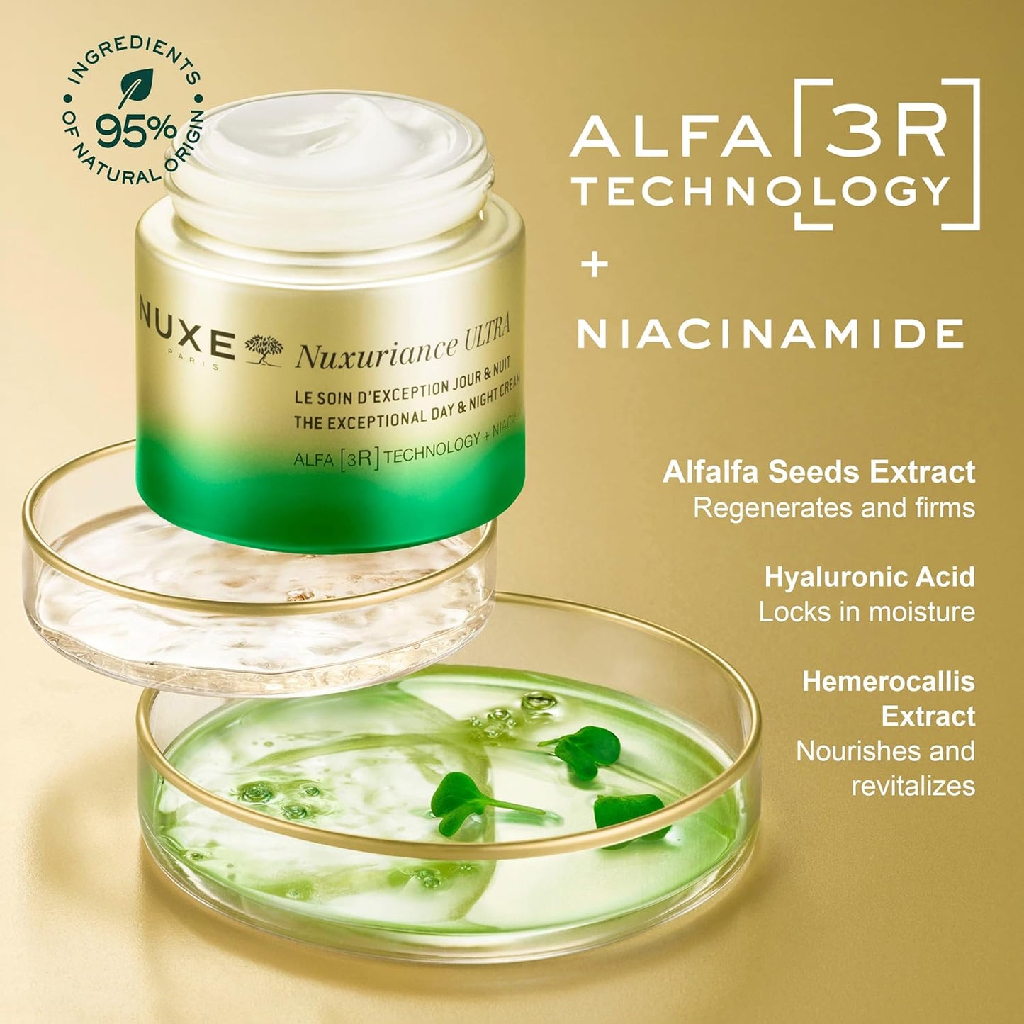 Nuxe Nuxuriance Ultra Exceptional Day & Night Face Cream, Retinol-Like Moisturizer with Hyaluronic Acid, Niacinamide for Fine Lines and Wrinkles, 2.5 Fl Oz