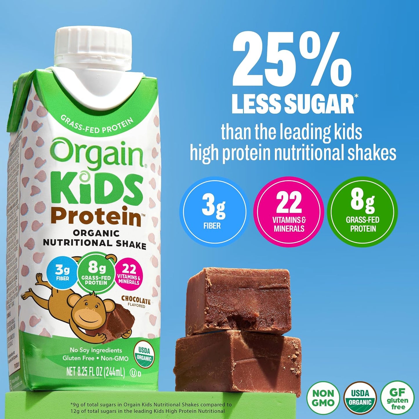 Orgain Organic Kids Dairy 8g Protein Shake, Chocolate, 8.25 oz, 12pk | Nutritional drink, grass-fed protein, 22 vitamins & minerals, 3g fiber, non-GMO, no soy, healthy snack for picky eaters